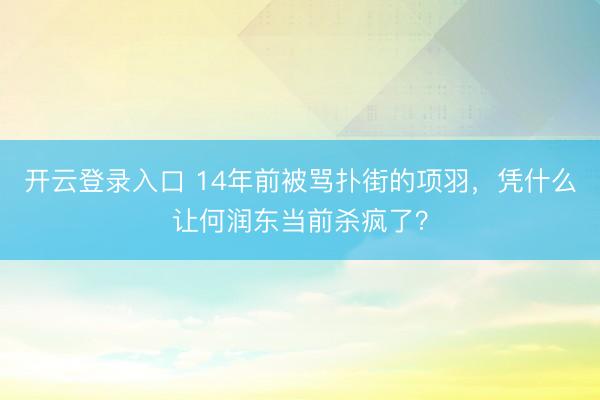 开云登录入口 14年前被骂扑街的项羽，凭什么让何润东当前杀疯了？