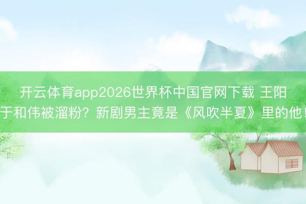 开云体育app2026世界杯中国官网下载 王阳于和伟被溜粉？新剧男主竟是《风吹半夏》里的他！